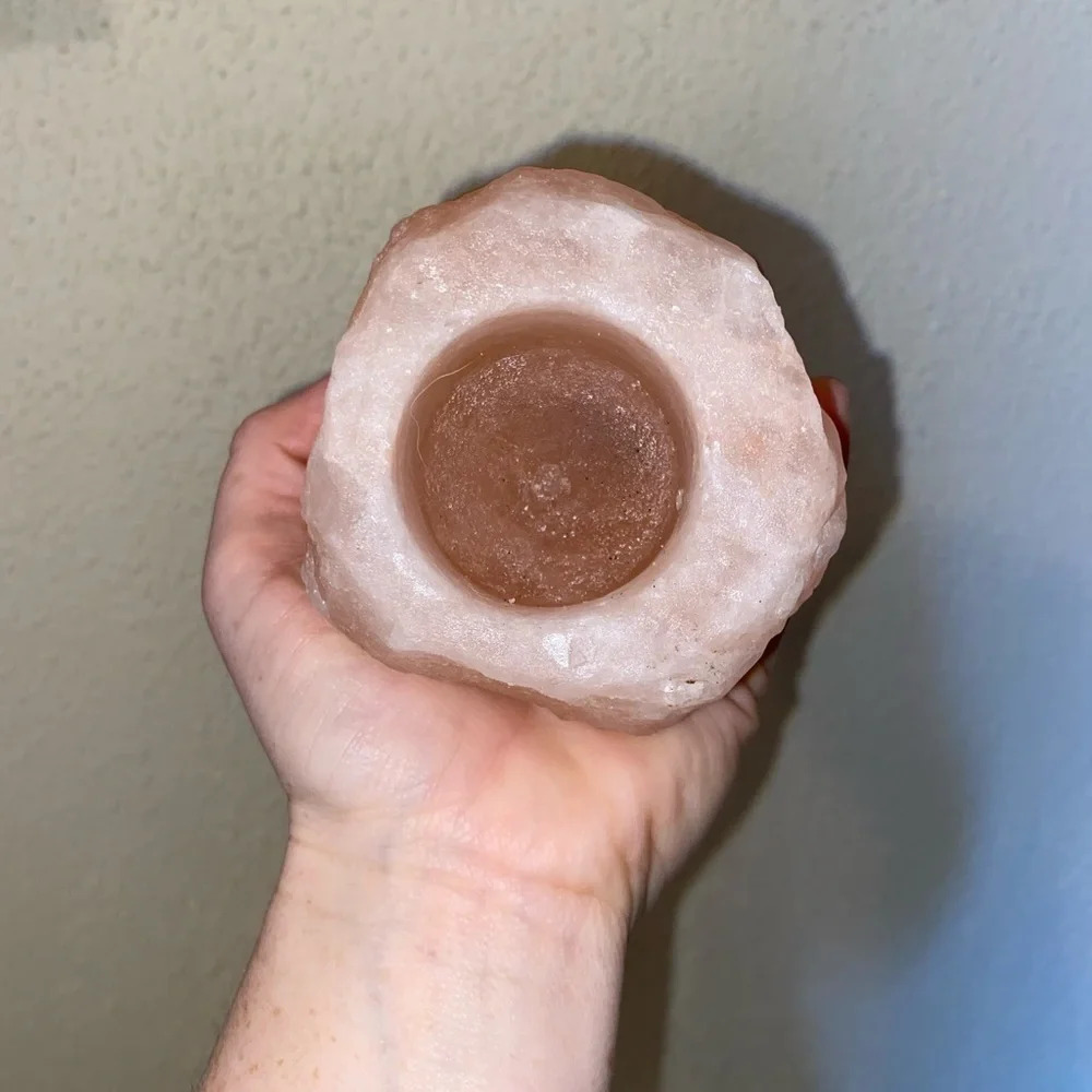 Pink Himalayan Salt Block Tea Light Holder - Picture 2 of 3